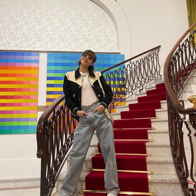 Lisa BlackPink Black & White Leather Jacket