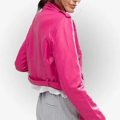 Womens Pink Zipper Leather Jacket
