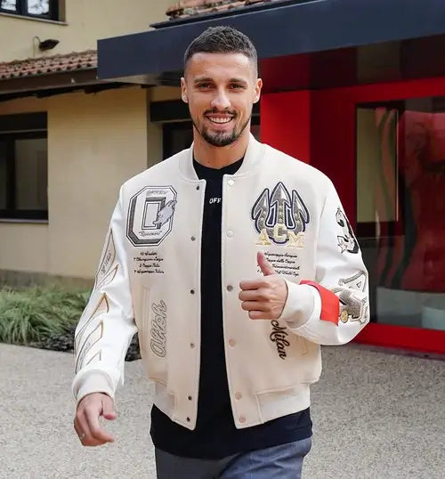 AC Milan Off White Varsity Jacket