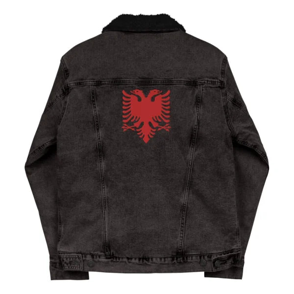 Albanian Eagle Embroidered Denim Sherpa Jacket