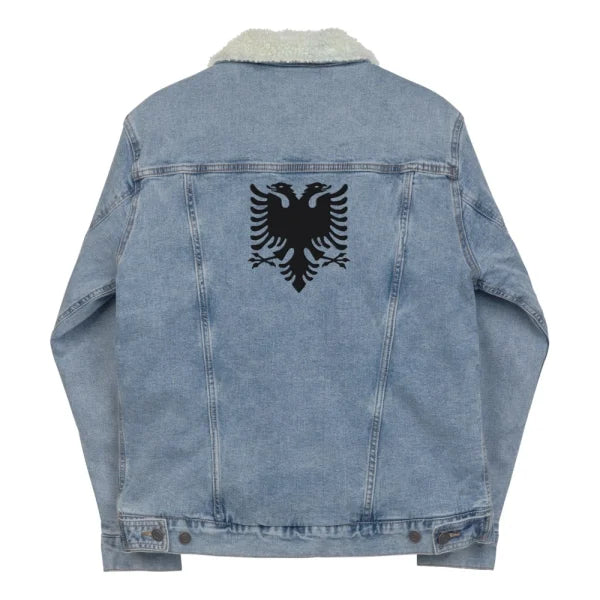 Albanian Eagle Embroidered Denim Sherpa Jacket