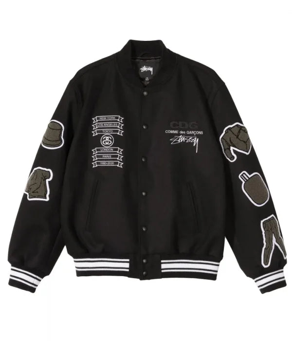 Asap Rocky Stussy CDG Black Varsity Jacket