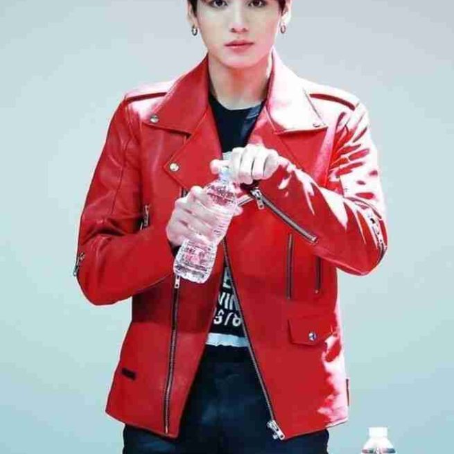 BTS Jungkook Red Leather Jacket