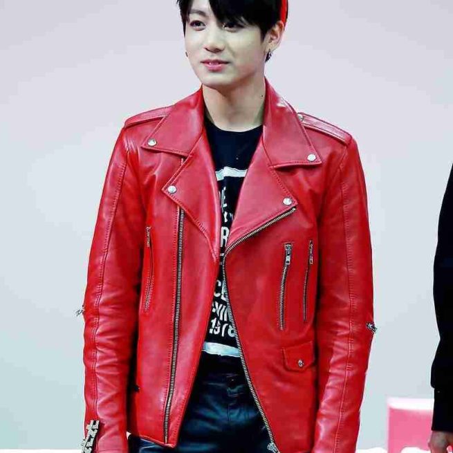 BTS Jungkook Red Leather Jacket