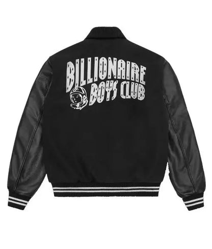 Billionaire Boys Club black varsity jacket with astronaut patch and white logo on back