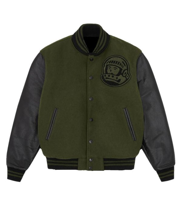 Billionaire Boys Club green and black varsity jacket with astronaut patch on chest