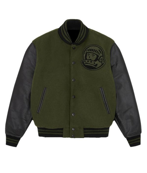 Billionaire Boys Club green and black varsity jacket with astronaut patch on chest