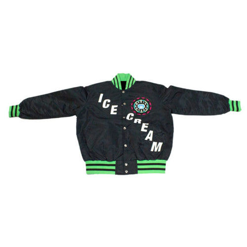 Billionaire Boys Club Ice Cream satin bomber jacket black with green striped trim