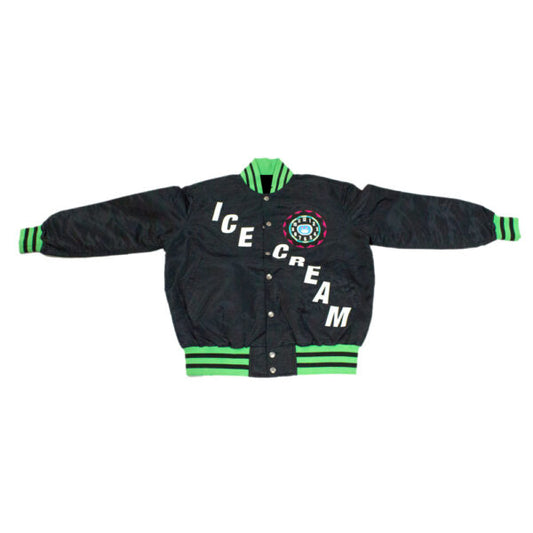 Billionaire Boys Club Ice Cream satin bomber jacket black with green striped trim
