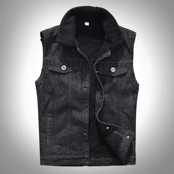 Black Sleeveless Denim Vest