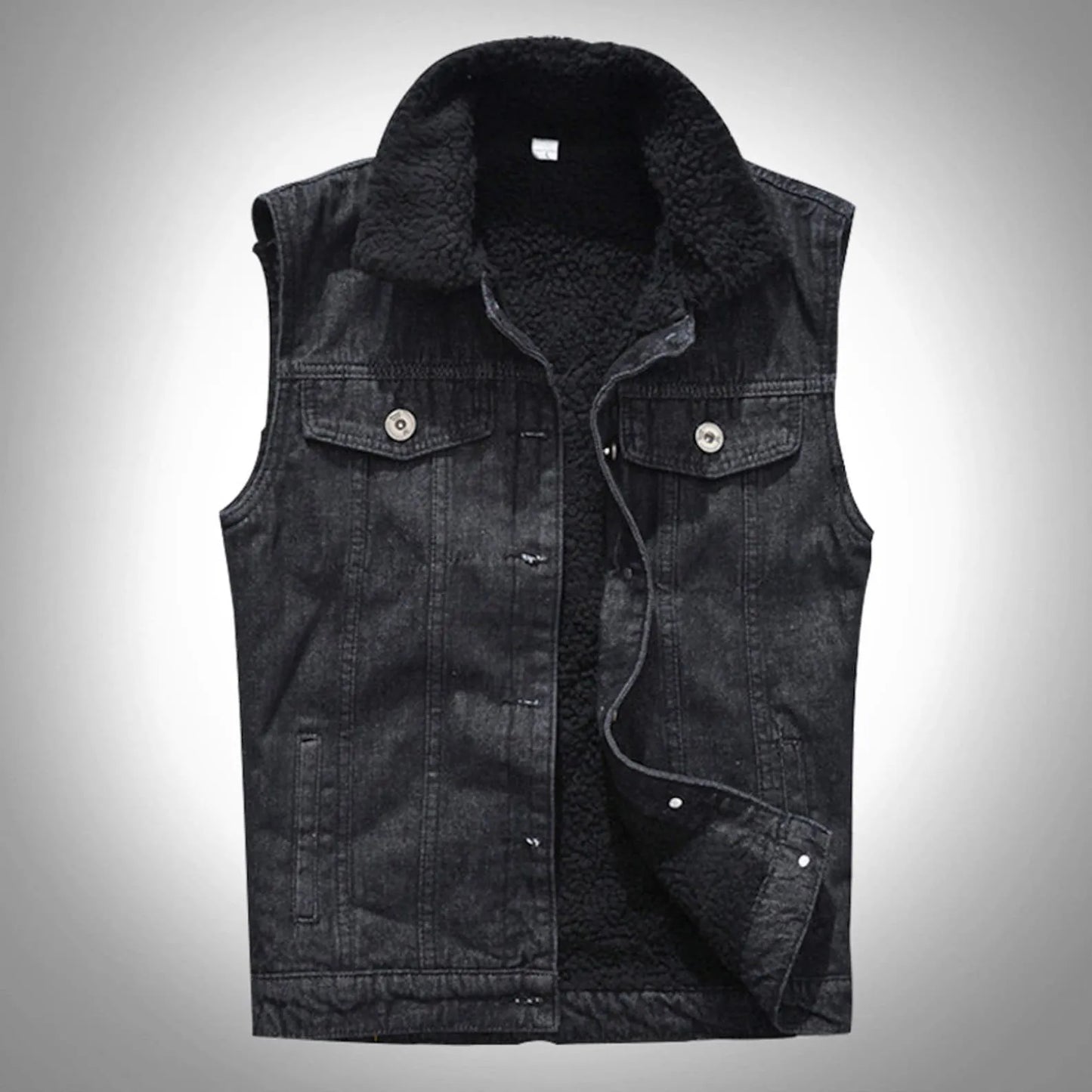 Black Sleeveless Denim Vest