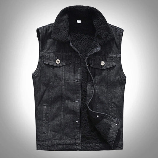 Black Sleeveless Denim Vest