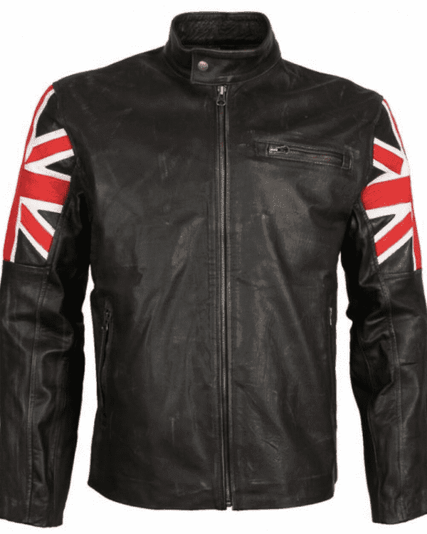 British UK Flag Genuine Leather Biker Jacket