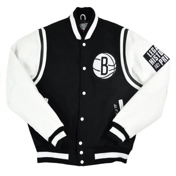 Brooklyn Nets Motto Black & White Varsity Jacket