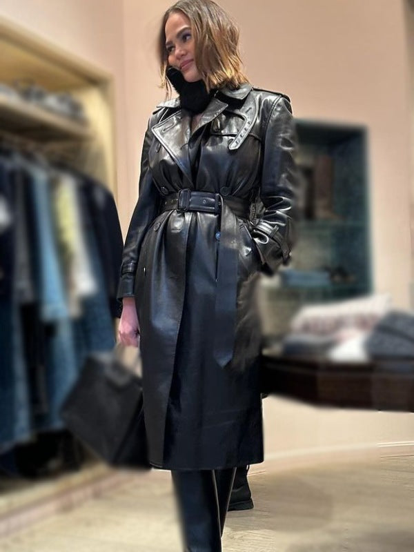 Chrissy Teigen NYC Black Leather Coat