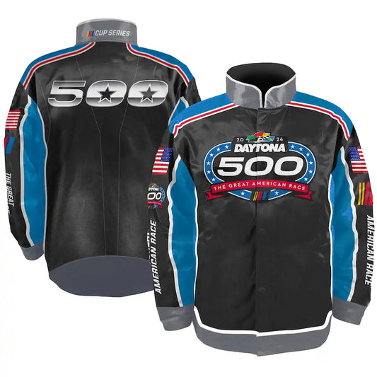 Daytona 500 Checkered Flag Sports Black Nylon Jacket