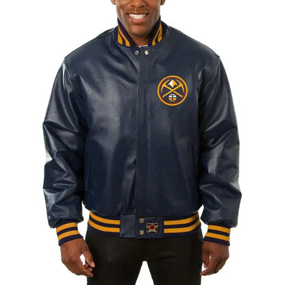 Denver Nuggets JH Design Navy All-Leather Jacket