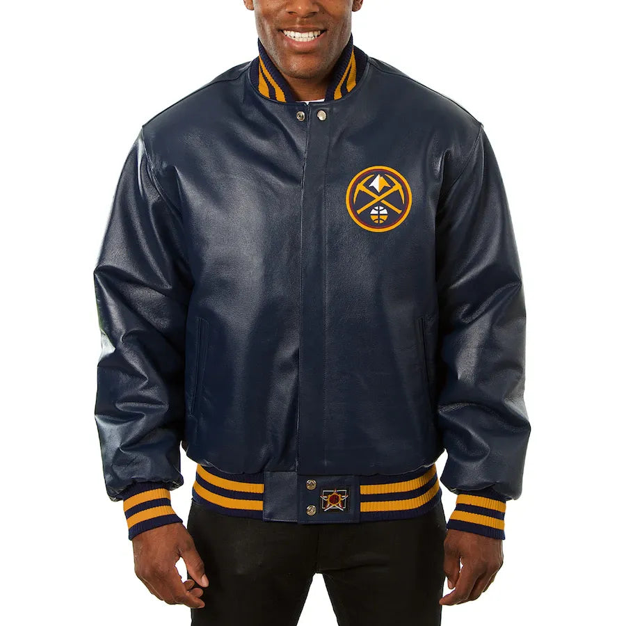 Denver Nuggets JH Design Navy All-Leather Jacket