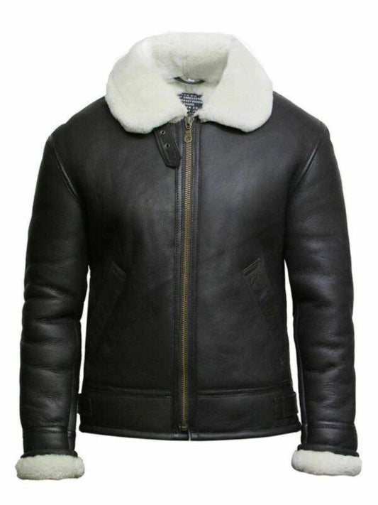 Distressed Aviator Black Leather Jacket