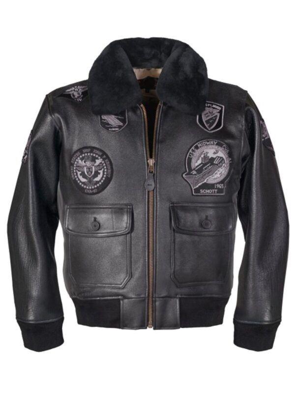 G-1 Wings Black Leather Bomber Jacket