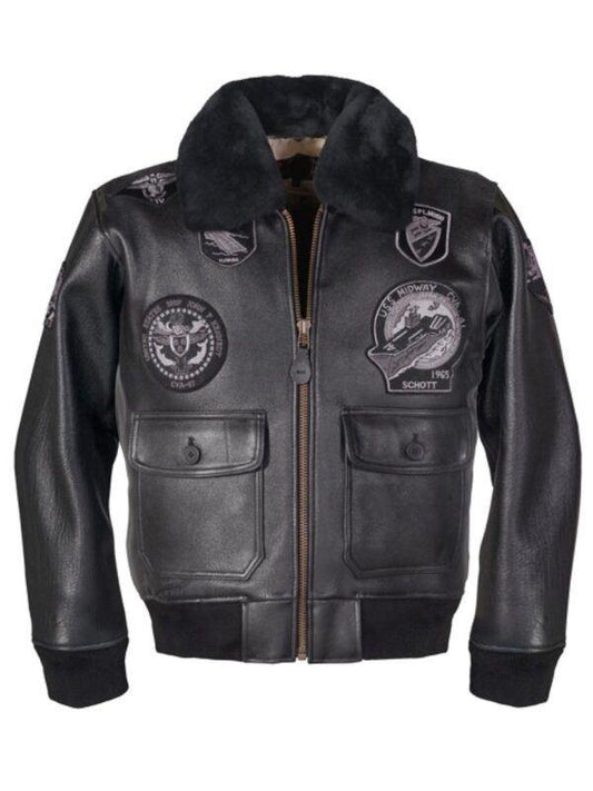 G-1 Wings Black Leather Bomber Jacket