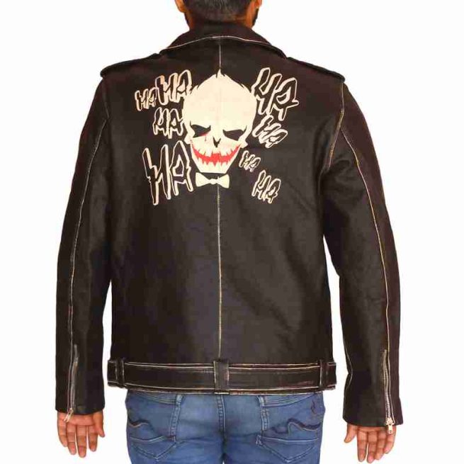 Halloween Face Print Motorcycle Leather Jacket