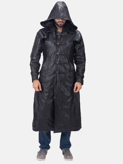 Huntsman Black Hooded Trench Coat