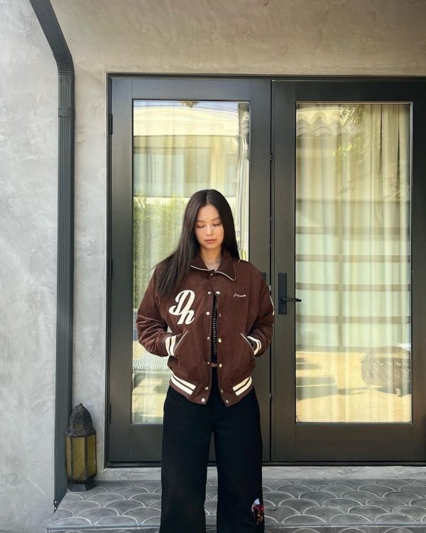 Jennie Kim BlackPink Brown Varsity Jacket
