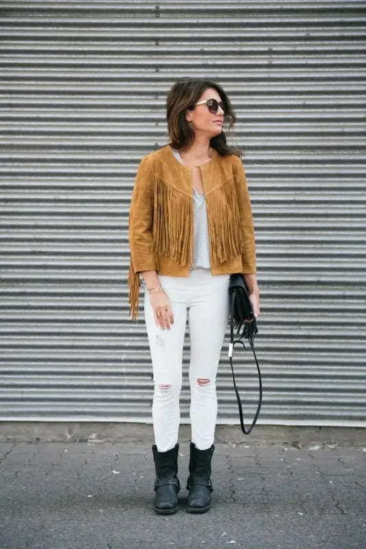 Jillian Harris Brown Fringe Jacket