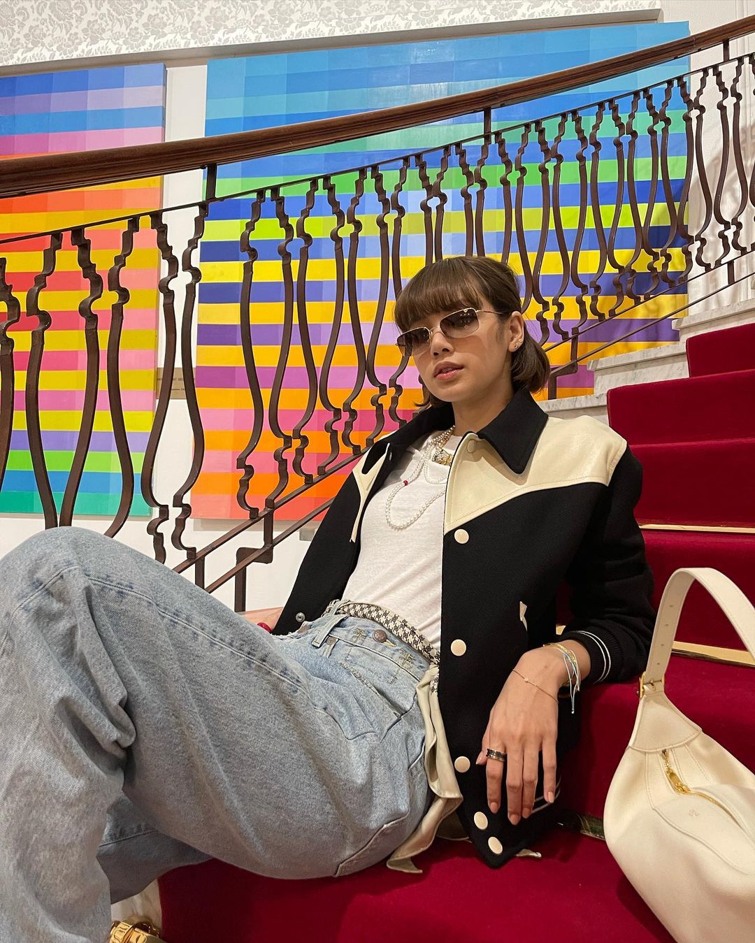 Lisa BlackPink Black & White Leather Jacket