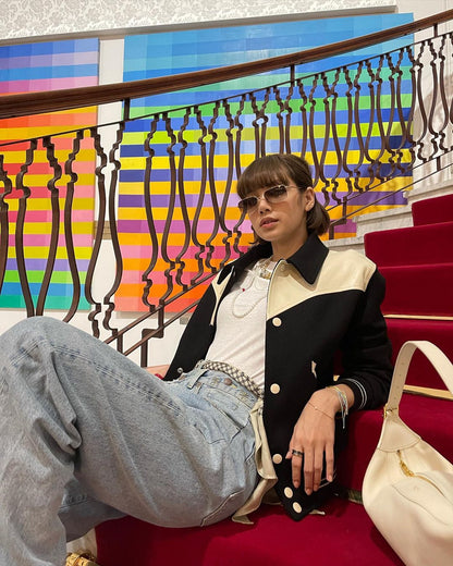 Lisa BlackPink Black & White Leather Jacket