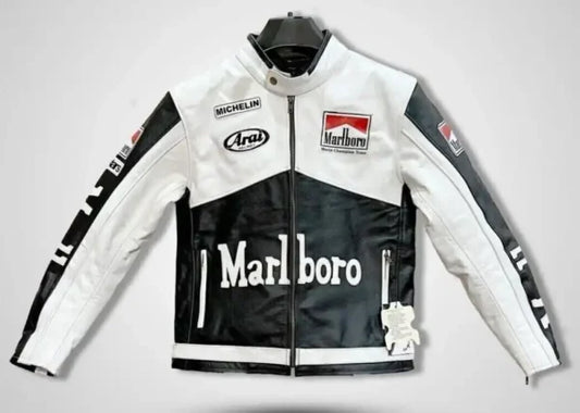 Marlboro Vintage Racing Biker Black & White Jacket
