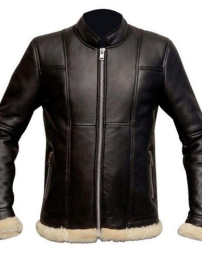 Men Slim Fit Biker Fur Black Jacket