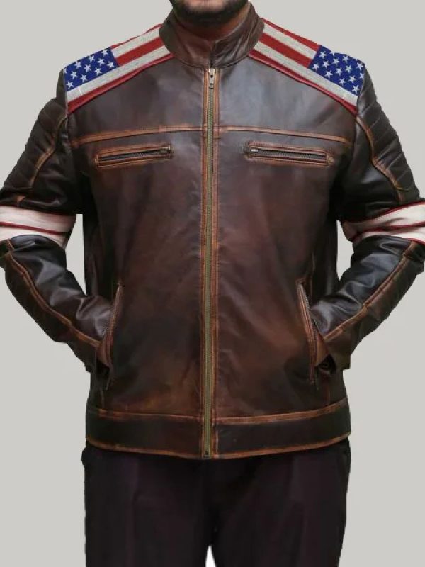Men’s American Flag Brown Jacket