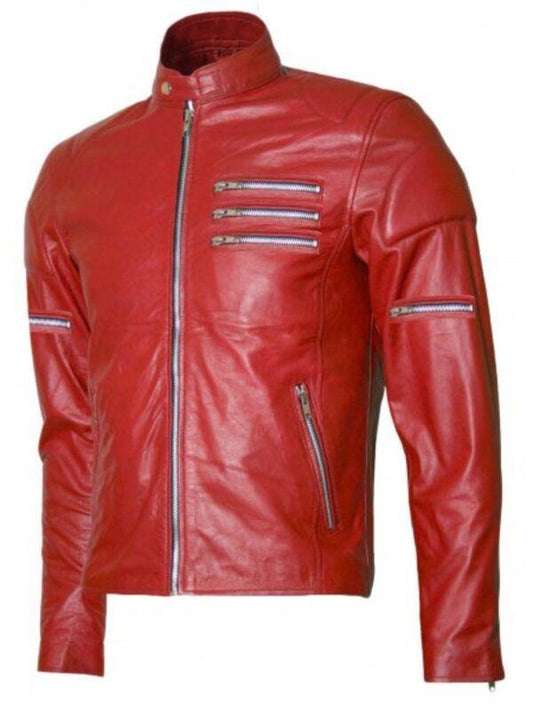 Mens Biker Jacket with Silver Zipper