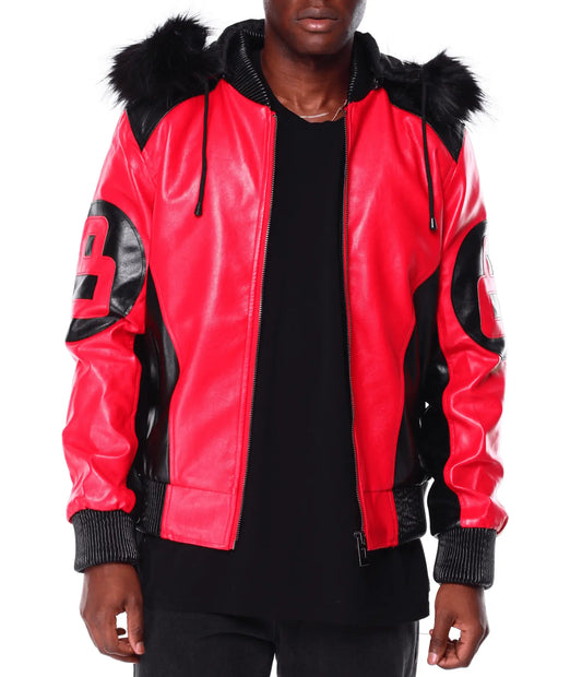 Mens Black Red 8 Ball Hooded Jacket