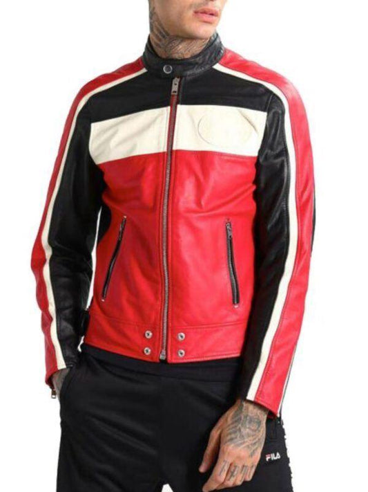 Men’s JCM251 Red & White Biker Jacket