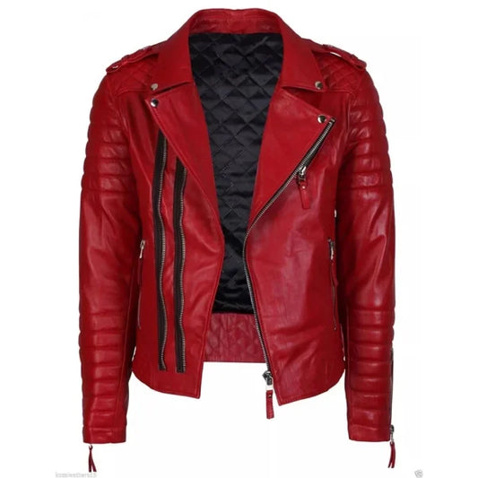 Christmas Men’s Red Biker Leather Jacket