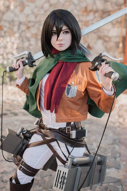 Mikasa Ackerman Cosplay Jacket with Scarf