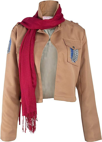 Mikasa Ackerman Cosplay Jacket with Scarf