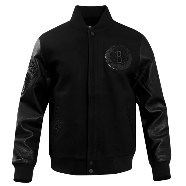 NBA Brooklyn Nets Triple Black Varsity Jacket