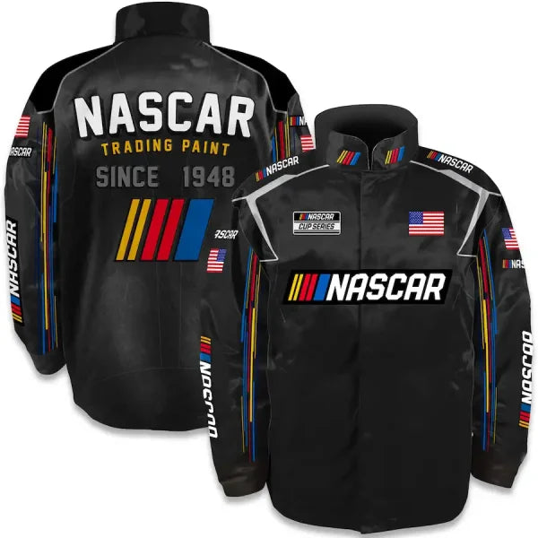 Nascar Checkered Flag Sports Black Nylon Jacket