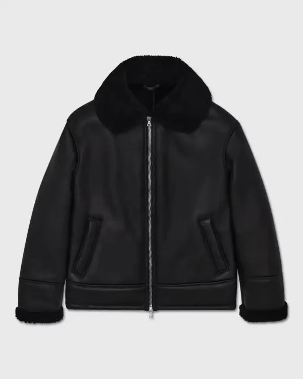OVO Aviator Black Leather Jacket