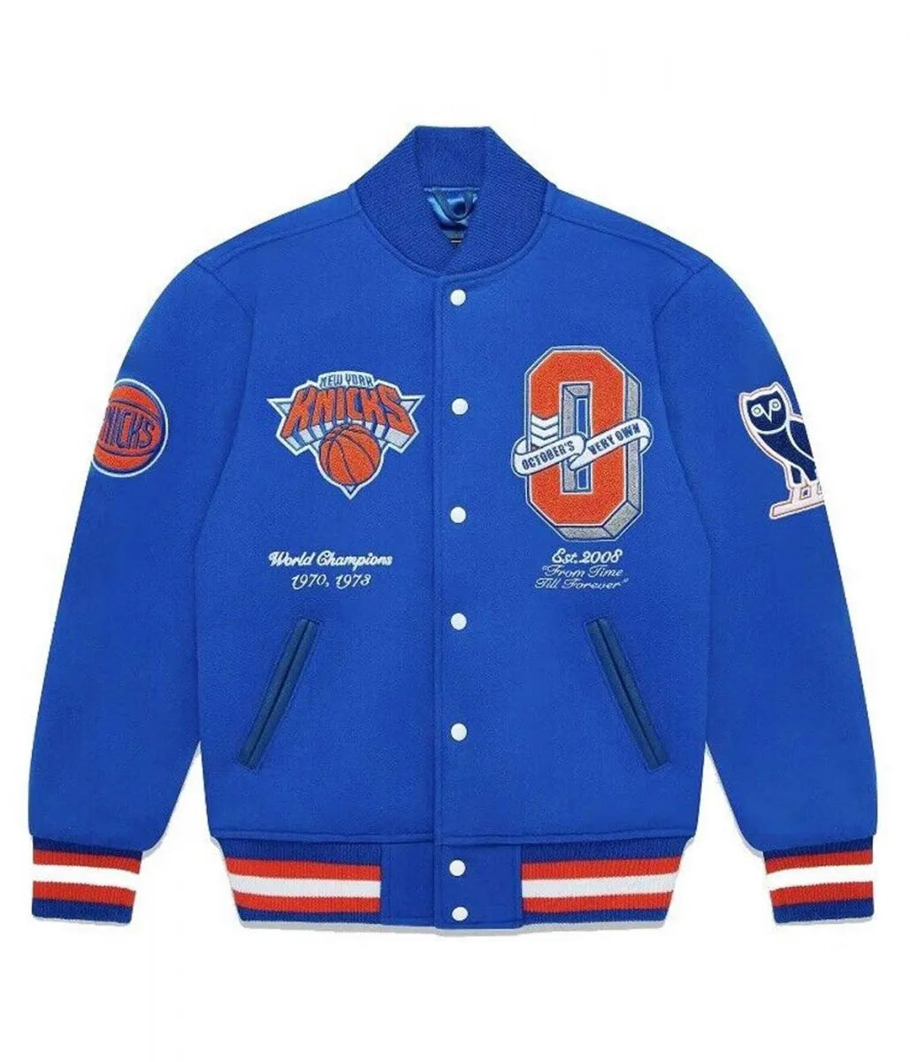 OVO New York Knicks Varsity Blue Wool Jacket
