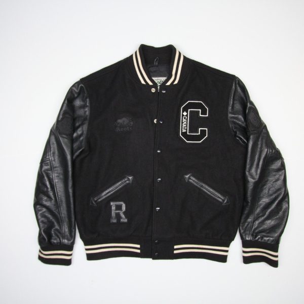 Roots Canada Leather Baseball Black Varsity Jacket