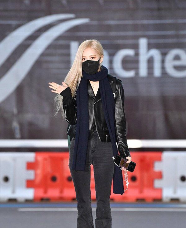 Rose BlackPink Black Leather Jacket