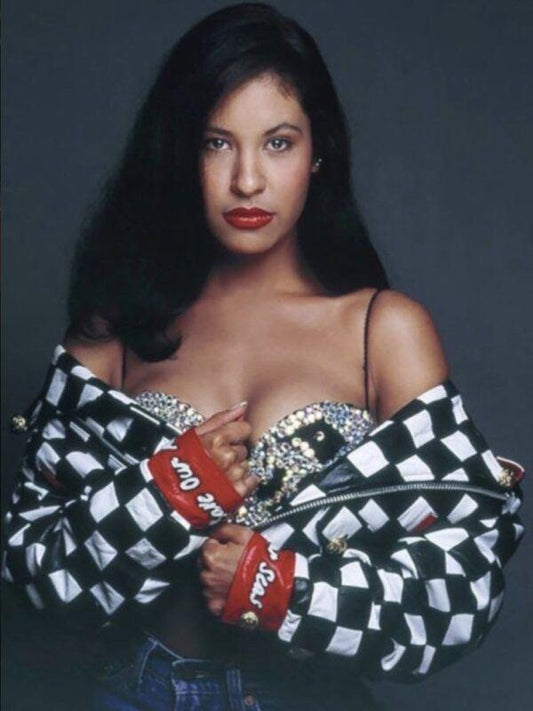 Selena Quintanilla Check Print Leather Jacket