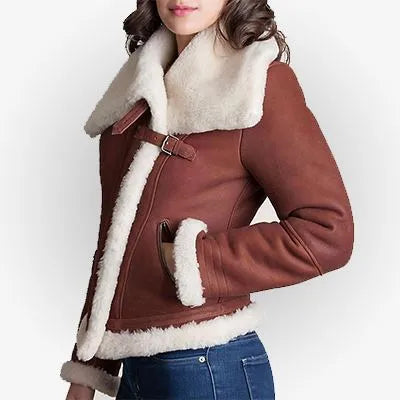 Shearling Brown Sheepskin Womens Leather Jacket