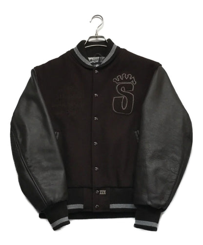 Stussy Black Leather Varsity Blouson Jacket