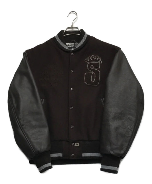 Stussy Black Leather Varsity Blouson Jacket